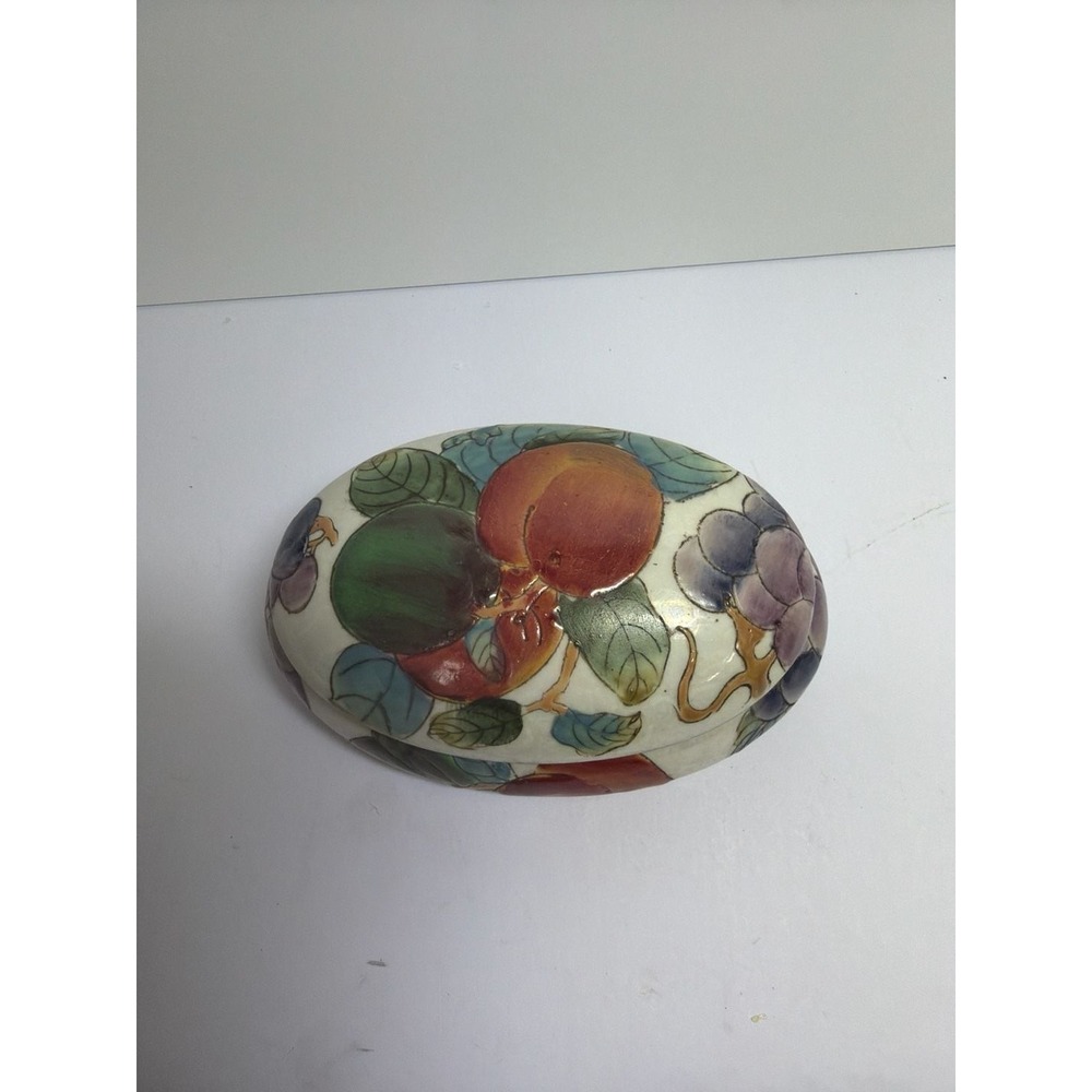 Vintage Toyo Hand Painted Porcelain Oval Fruit Trinket Box